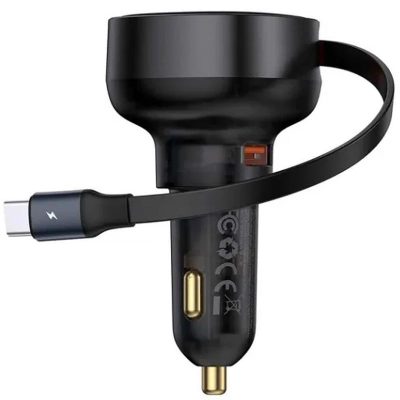 Автомобільний зарядний пристрій Baseus Enjoyment Pro PD 60W + QC 3.0 with retractable cable (1×USB-A / 1×USB-C) (C000578) Cluster Black