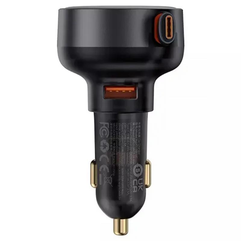 Автомобільний зарядний пристрій Baseus Enjoyment Pro PD 60W + QC 3.0 with retractable cable (1×USB-A / 1×USB-C) (C000578) Cluster Black