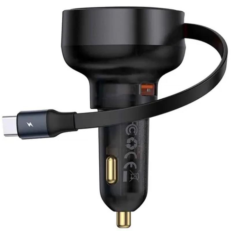 Автомобільний зарядний пристрій Baseus Enjoyment Pro PD 60W + QC 3.0 with retractable cable (1×USB-A / 1×USB-C) (C000578) Cluster Black