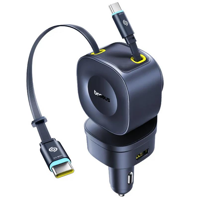 Автомобільний зарядний пристрій Baseus PrimeTrip VR2 Max PD 100W + QC 3.0 with retractable cable (1×USB-A / 3×USB-C) (C02066) Cosmic Black