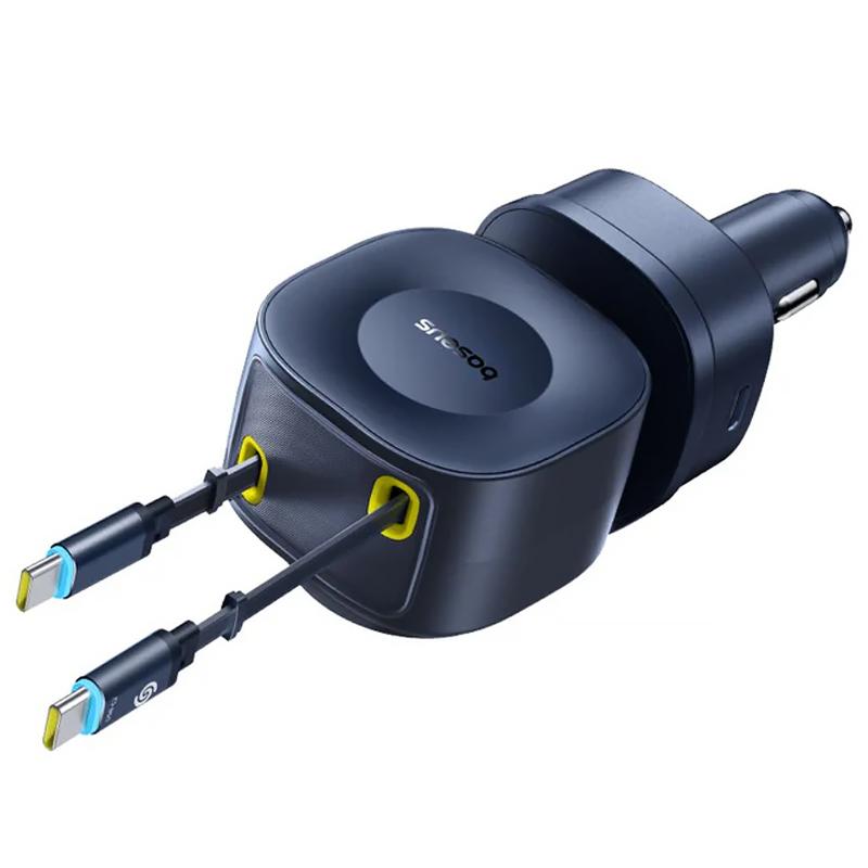 Автомобільний зарядний пристрій Baseus PrimeTrip VR2 Max PD 100W + QC 3.0 with retractable cable (1×USB-A / 3×USB-C) (C02066) Cosmic Black