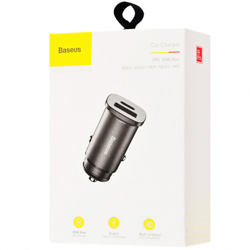 Автомобільний зарядний пристрій Baseus Square Metal PD 3.0 QC 4.0 + 30W USB + USB-C (CCALL-AS) Чорний