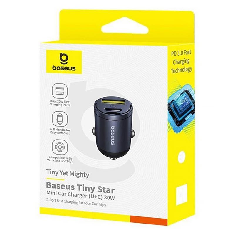 Автомобільний зарядний пристрій Baseus Tiny Star Mini 30W (1×USB-A / 1×USB-C) (C00035001121) Cosmic Black