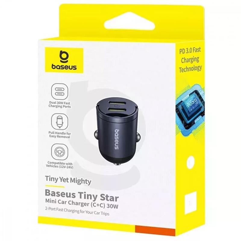 Автомобільний зарядний пристрій Baseus Tiny Star Mini 30W (2×USB-C) (C00035001121) Black