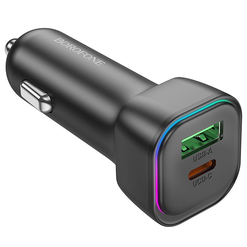Автомобільний зарядний пристрій Borofone BZ28A Trophie PD 30W + QC 3.0 (1×USB-A / 1×USB-C) Black