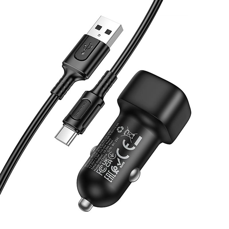 Автомобільний зарядний пристрій Borofone BZ34 Cloud QC 3.0 (1×USB-A) + кабель USB to USB-C