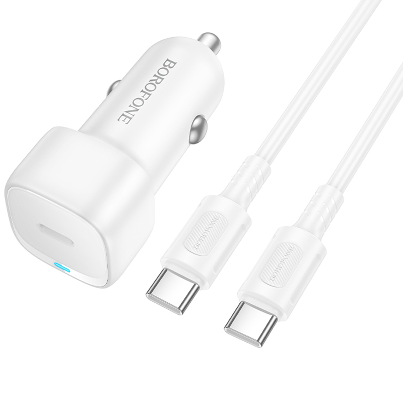 Автомобільний зарядний пристрій Borofone BZ34A Cloud PD 20W (1×USB-C) + кабель USB-C → USB-C White