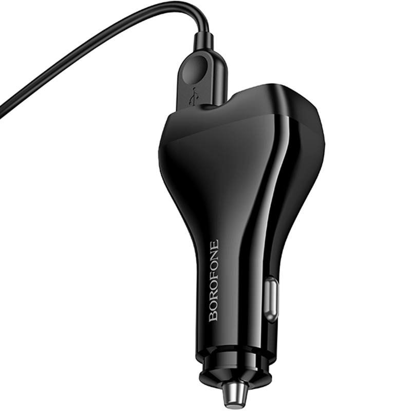 Автомобільний зарядний пристрій Borofone BZ35 Leader PD 15W + QC 3.0 total 30W (2×USB-A / 2×USB-C) + кабель USB to Lightning Black
