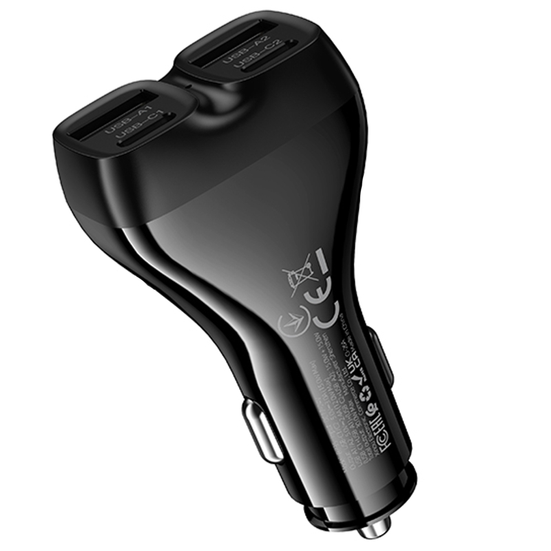 Автомобільний зарядний пристрій Borofone BZ35 Leader PD 15W + QC 3.0 total 30W (2×USB-A / 2×USB-C) Black