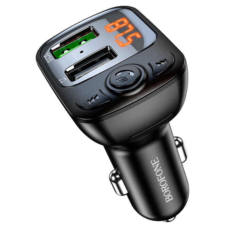 Автомобільний зарядний пристрій FM модулятор Borofone BC41 Eminency QC 3.0 (2×USB-A) Чорний