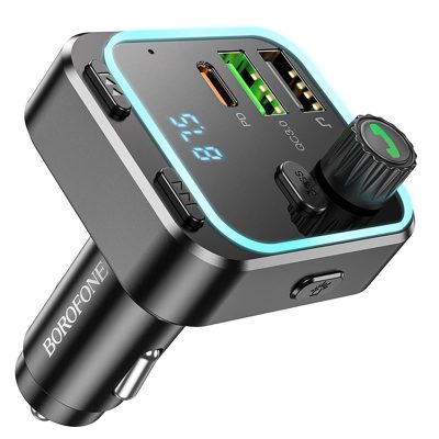 Автомобільний зарядний пристрій FM модулятор Borofone BC53 Highway PD 20W + QC 3.0 (2×USB-A / 1×USB-C) Black