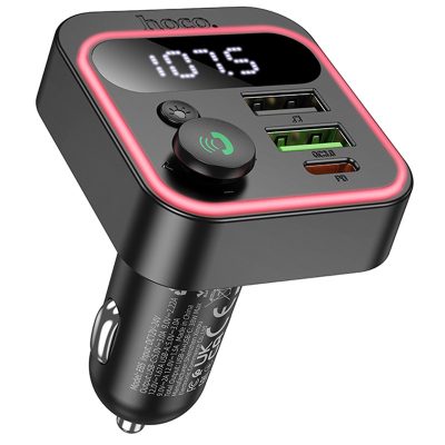 Автомобільний зарядний пристрій FM модулятор Hoco E85 Tiger PD 20W + QC 3.0 (2×USB-A / 1×USB-C) Black