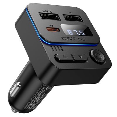 Автомобільний зарядний пристрій FM модулятор Borofone BC60 Hero 35W (2×USB-A / 1×USB-C) Black