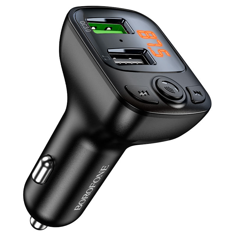 Автомобільний зарядний пристрій FM модулятор Borofone BC41 Eminency QC 3.0 (2×USB-A) Чорний