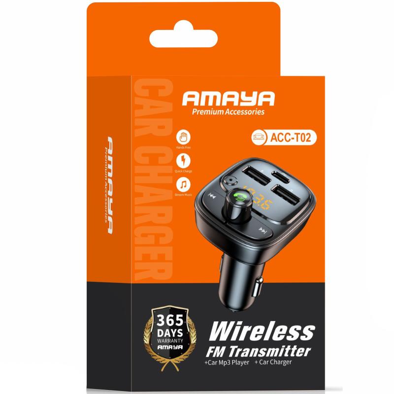 Автомобільний зарядний пристрій FM модулятор Amaya ACC-T02 PD 30W (2×USB-A / 1×USB-C) Black