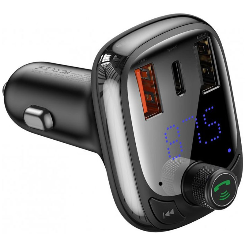 Автомобільний зарядний пристрій FM модулятор Baseus S-13 36W (2×USB-A / 1×USB-C) (CCMT000101) Чорний