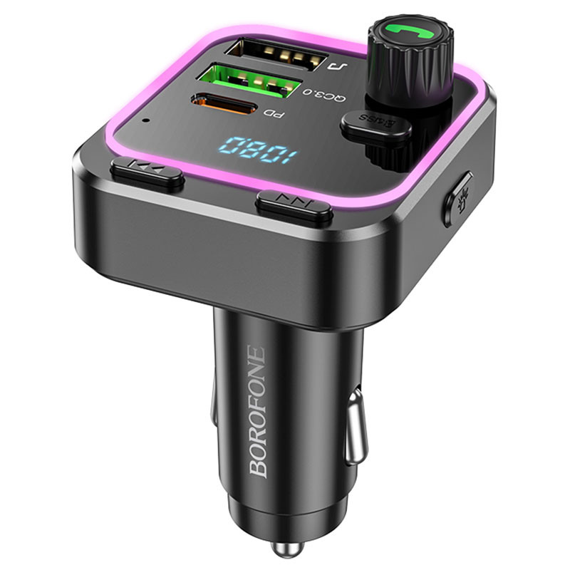 Автомобільний зарядний пристрій FM модулятор Borofone BC53 Highway PD 20W + QC 3.0 (2×USB-A / 1×USB-C) Black