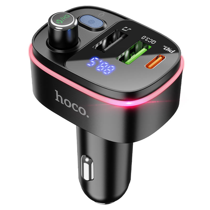 Автомобільний зарядний пристрій FM модулятор Hoco E62 PD 20W + QC 3.0 (2×USB-A / 1×USB-C) Чорний