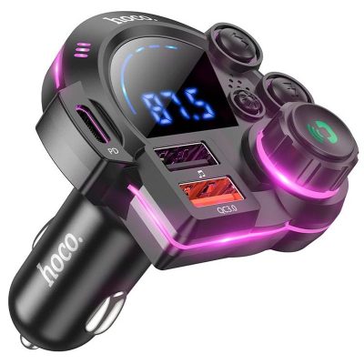 Автомобільний зарядний пристрій FM модулятор Hoco DFM01 Legend 20W + QC 3.0 (2×USB-A / 1×USB-C) Black