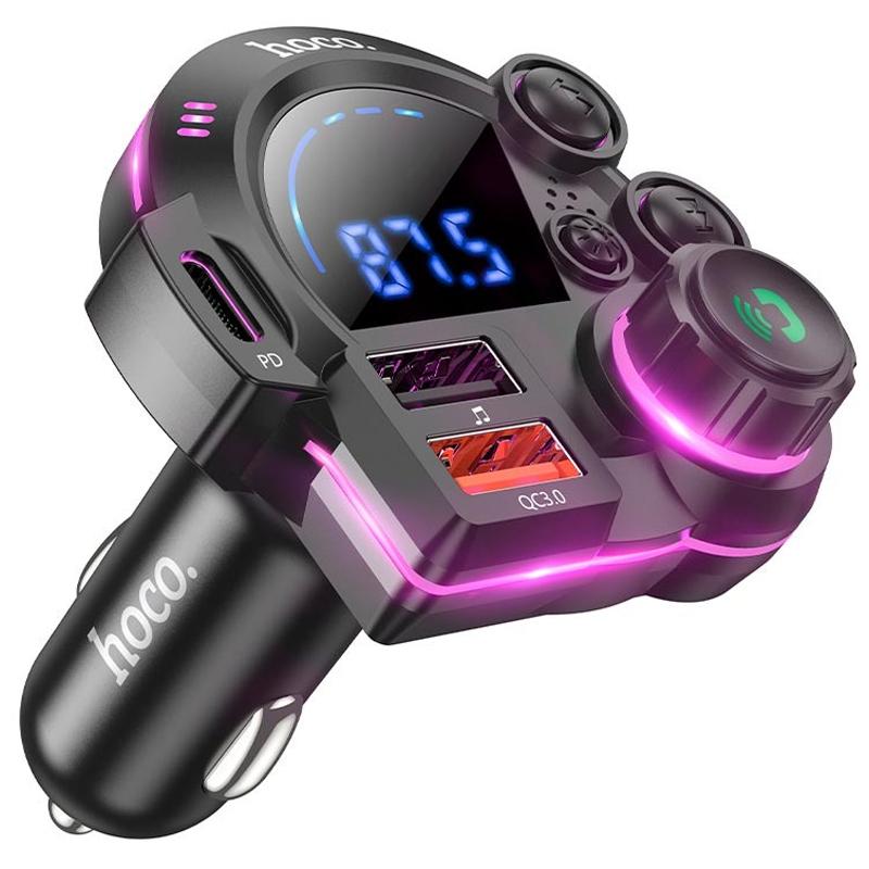 Автомобільний зарядний пристрій FM модулятор Hoco DFM01 Legend 20W + QC 3.0 (2×USB-A / 1×USB-C) Black