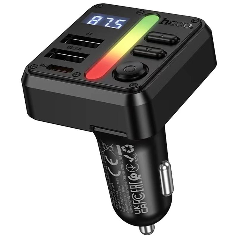 Автомобільний зарядний пристрій FM модулятор Hoco E89 Libre PD 30W + QC 3.0 total 45W (1×USB-A / 1×USB-C) Black