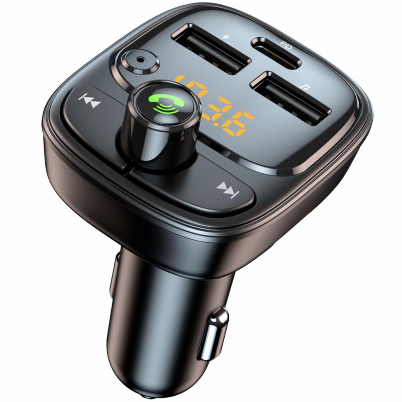 Автомобільний зарядний пристрій FM модулятор Amaya ACC-T02 PD 30W (2×USB-A / 1×USB-C) Black