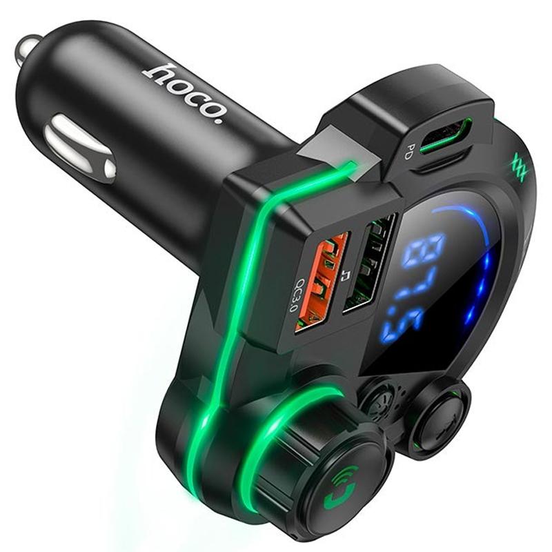Автомобільний зарядний пристрій FM модулятор Hoco DFM01 Legend 20W + QC 3.0 (2×USB-A / 1×USB-C) Black