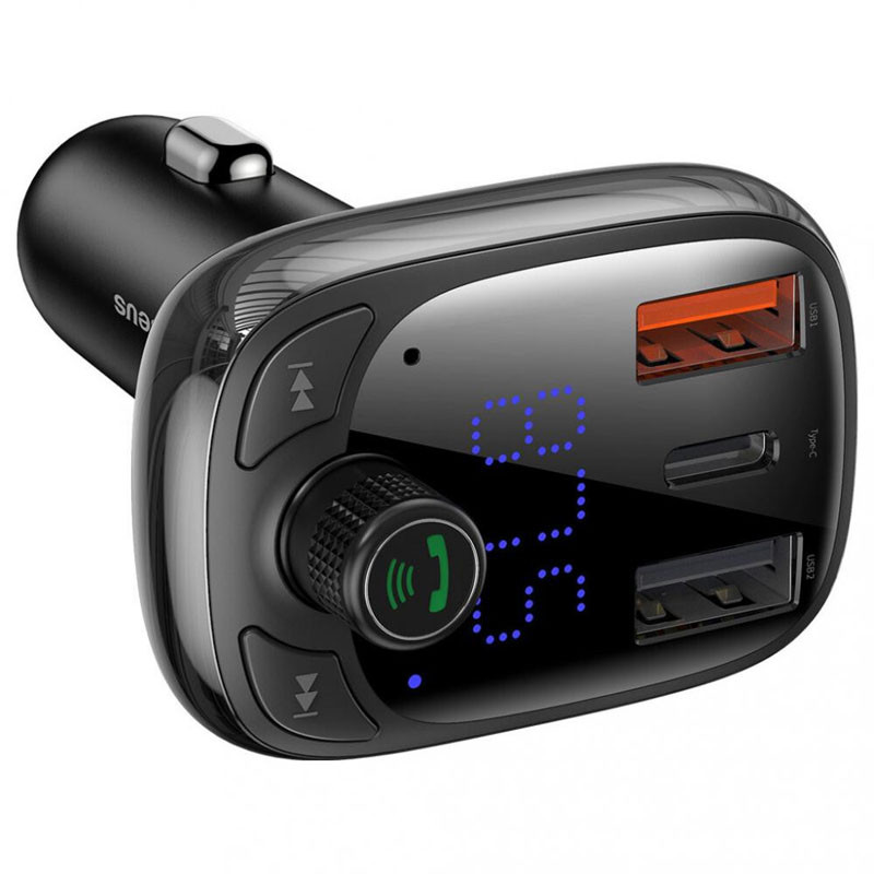 Автомобільний зарядний пристрій FM модулятор Baseus S-13 36W (2×USB-A / 1×USB-C) (CCMT000101) Чорний