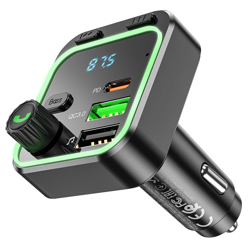 Автомобільний зарядний пристрій FM модулятор Borofone BC53 Highway PD 20W + QC 3.0 (2×USB-A / 1×USB-C) Black