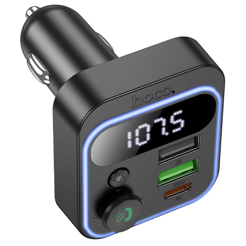Автомобільний зарядний пристрій FM модулятор Hoco E85 Tiger PD 20W + QC 3.0 (2×USB-A / 1×USB-C) Black