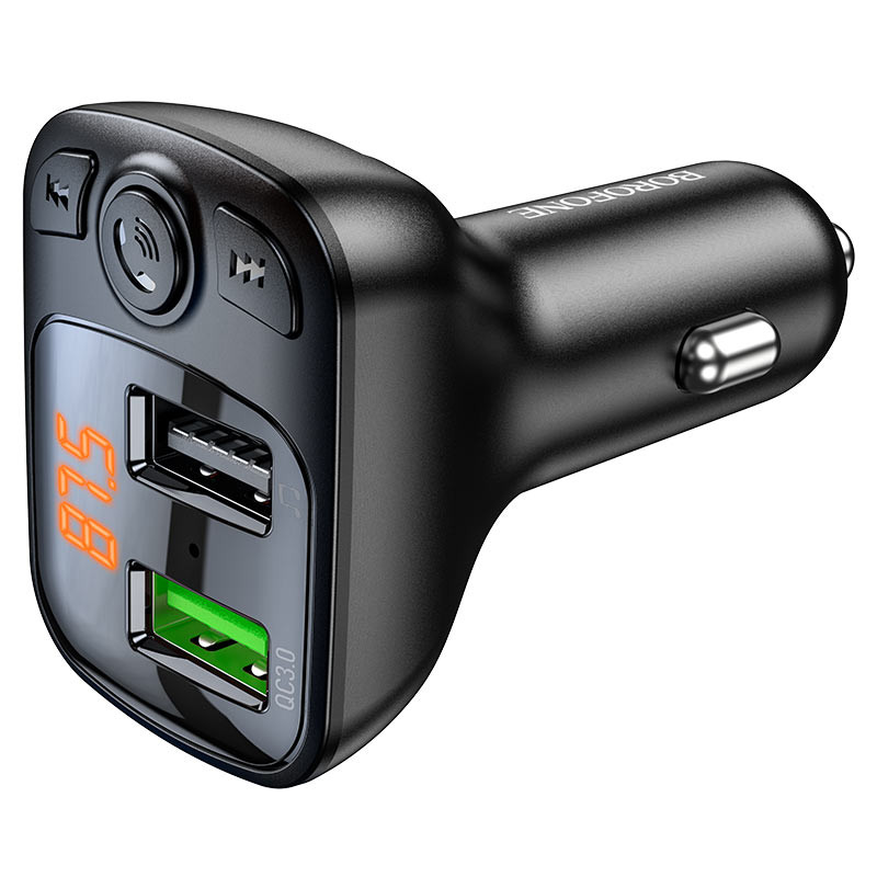 Автомобільний зарядний пристрій FM модулятор Borofone BC41 Eminency QC 3.0 (2×USB-A) Чорний