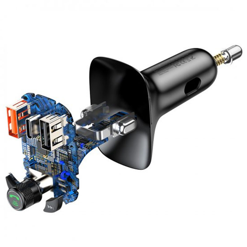 Автомобільний зарядний пристрій FM модулятор Baseus S-13 36W (2×USB-A / 1×USB-C) (CCMT000101) Чорний