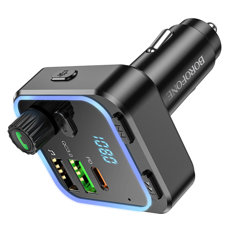 Автомобільний зарядний пристрій FM модулятор Borofone BC53 Highway PD 20W + QC 3.0 (2×USB-A / 1×USB-C) Black