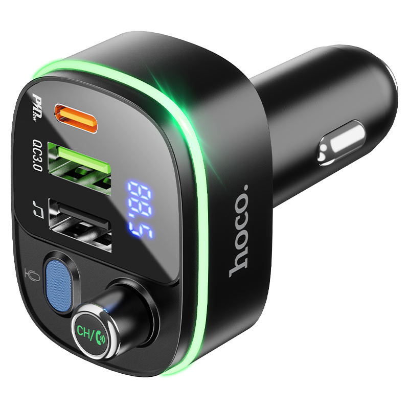 Автомобільний зарядний пристрій FM модулятор Hoco E62 PD 20W + QC 3.0 (2×USB-A / 1×USB-C) Чорний