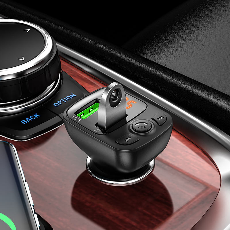 Автомобільний зарядний пристрій FM модулятор Borofone BC41 Eminency QC 3.0 (2×USB-A) Чорний
