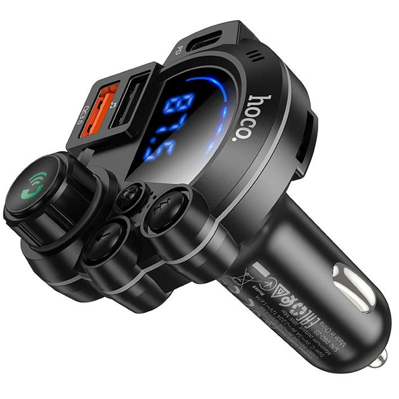 Автомобільний зарядний пристрій FM модулятор Hoco DFM01 Legend 20W + QC 3.0 (2×USB-A / 1×USB-C) Black