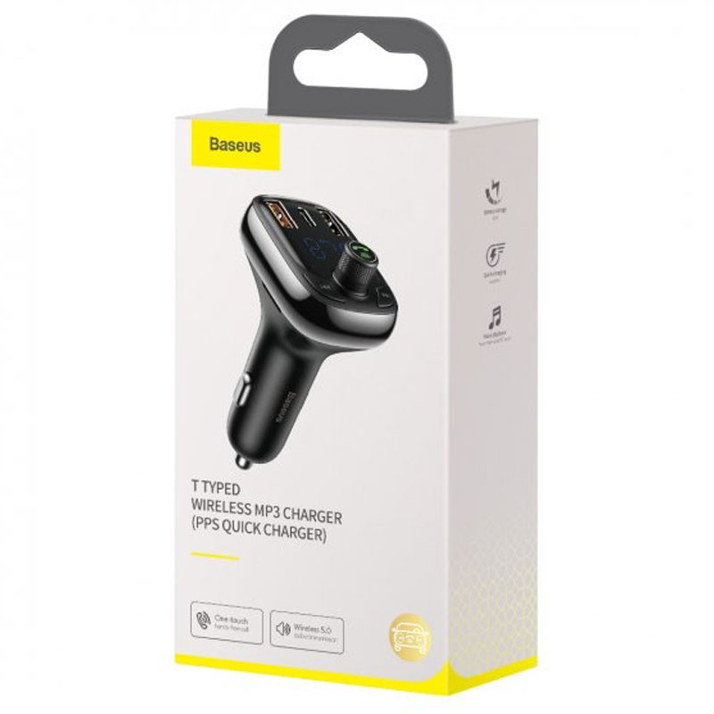 Автомобільний зарядний пристрій FM модулятор Baseus S-13 36W (2×USB-A / 1×USB-C) (CCMT000101) Чорний