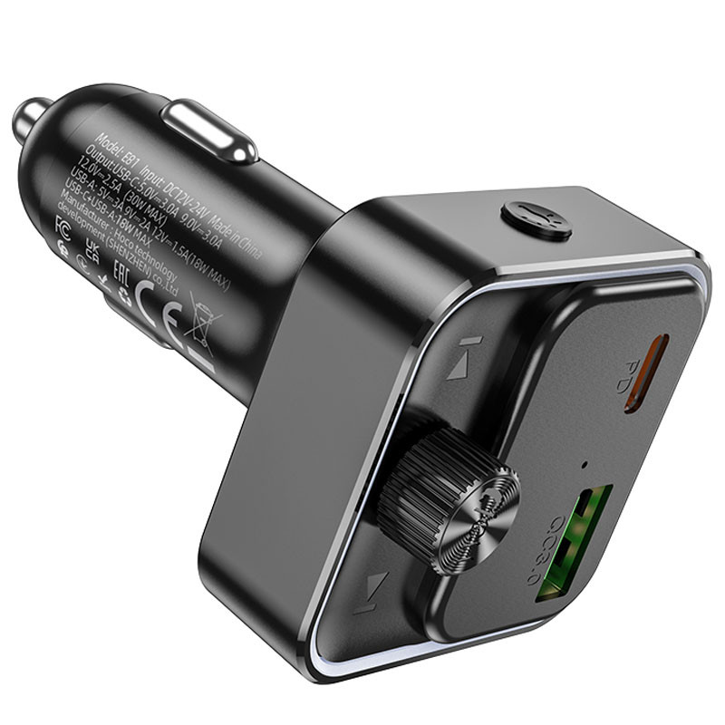 Автомобільний зарядний пристрій FM модулятор Hoco E81 Fantasy PD 30W + QC 3.0 (1×USB-A / 1×USB-C) Black