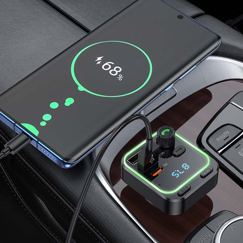 Автомобільний зарядний пристрій FM модулятор Borofone BC53 Highway PD 20W + QC 3.0 (2×USB-A / 1×USB-C) Black