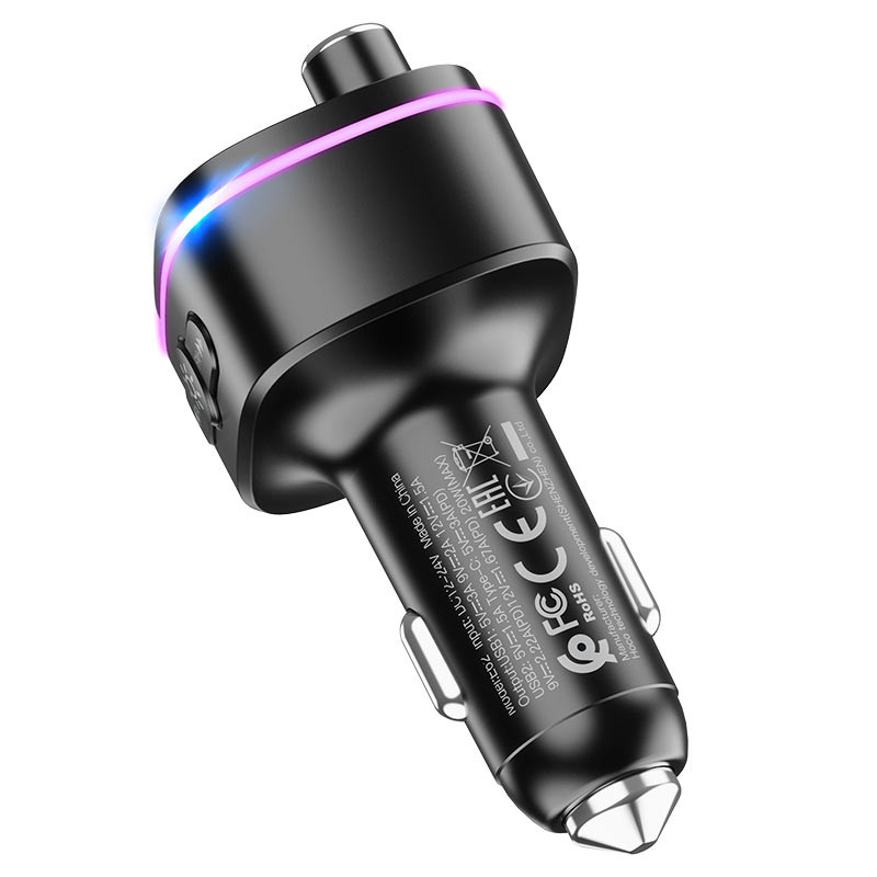 Автомобільний зарядний пристрій FM модулятор Hoco E62 PD 20W + QC 3.0 (2×USB-A / 1×USB-C) Чорний