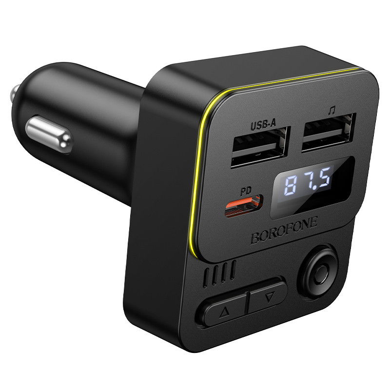 Автомобільний зарядний пристрій FM модулятор Borofone BC60 Hero 35W (2×USB-A / 1×USB-C) Black