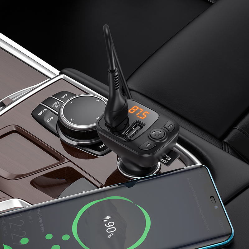 Автомобільний зарядний пристрій FM модулятор Borofone BC41 Eminency QC 3.0 (2×USB-A) Чорний