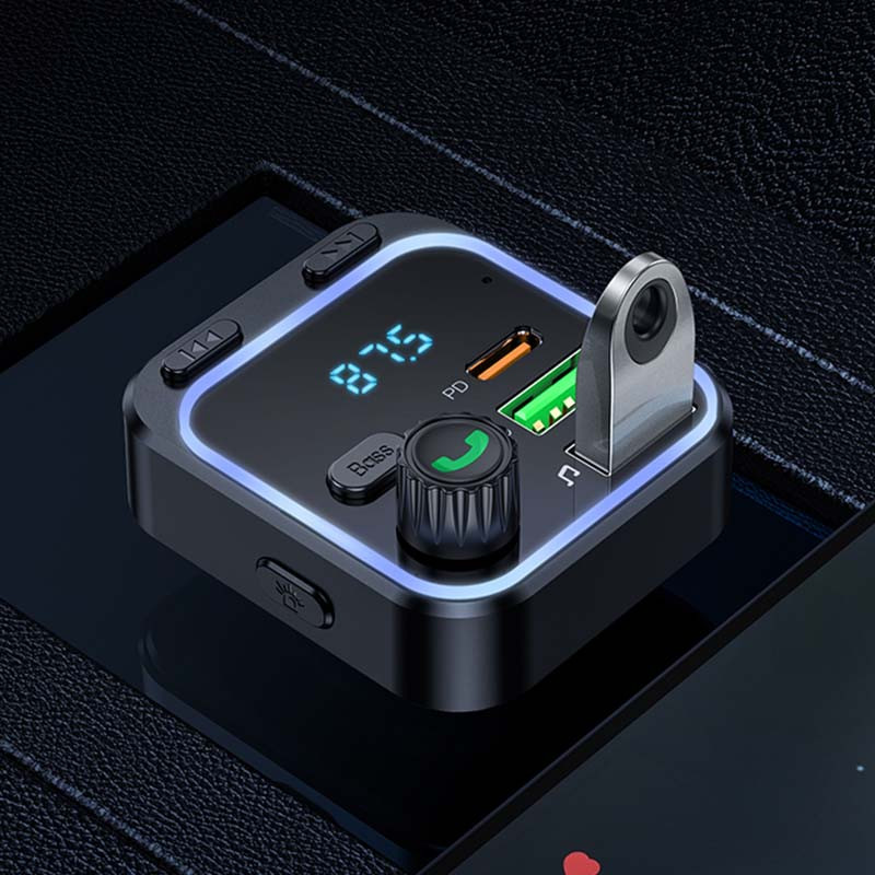 Автомобільний зарядний пристрій FM модулятор Borofone BC53 Highway PD 20W + QC 3.0 (2×USB-A / 1×USB-C) Black