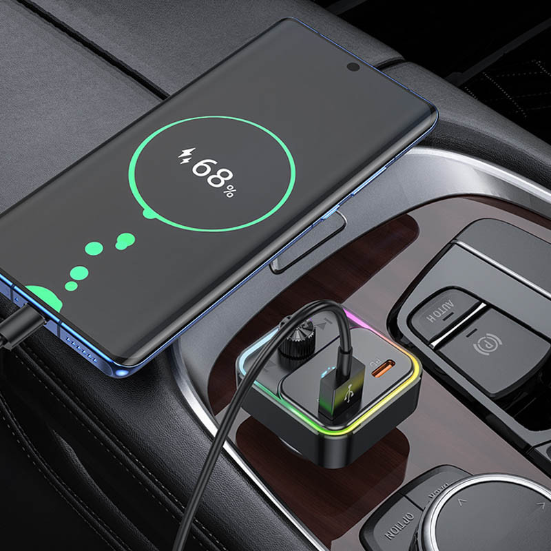 Автомобільний зарядний пристрій FM модулятор Hoco E81 Fantasy PD 30W + QC 3.0 (1×USB-A / 1×USB-C) Black