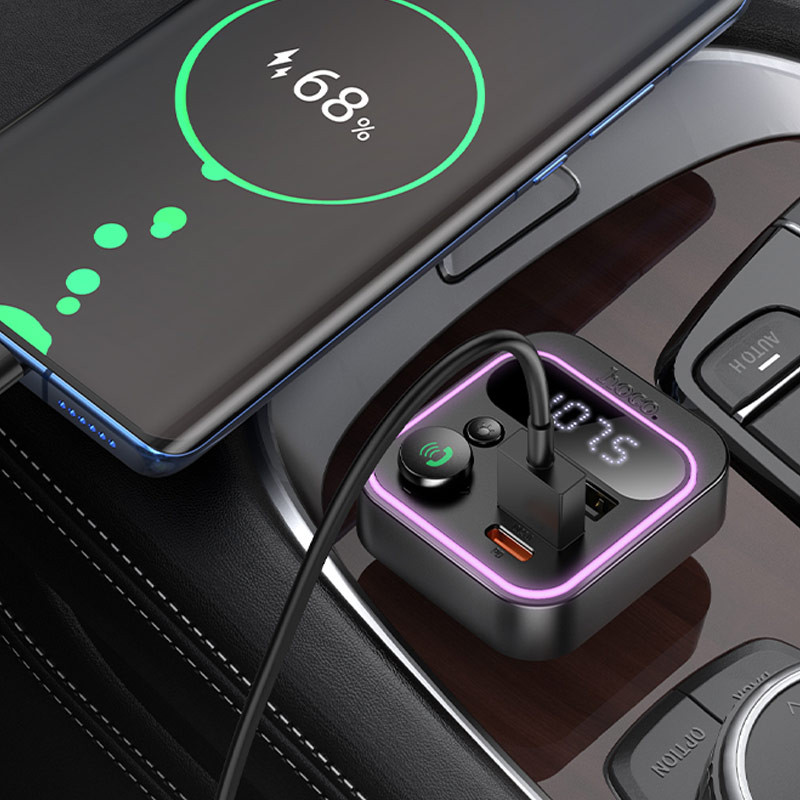 Автомобільний зарядний пристрій FM модулятор Hoco E85 Tiger PD 20W + QC 3.0 (2×USB-A / 1×USB-C) Black