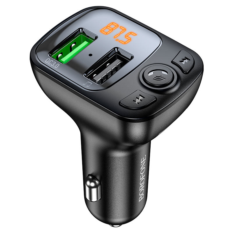 Автомобільний зарядний пристрій FM модулятор Borofone BC41 Eminency QC 3.0 (2×USB-A) Чорний