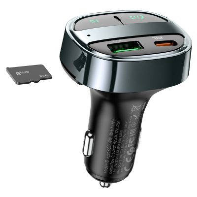 Автомобільний зарядний пристрій FM модулятор Hoco E70 PD 30W + QC 3.0 (1×USB-A / 1×USB-C) Чорний