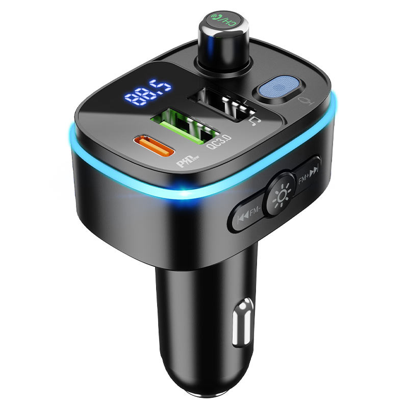 Автомобільний зарядний пристрій FM модулятор Hoco E62 PD 20W + QC 3.0 (2×USB-A / 1×USB-C) Чорний