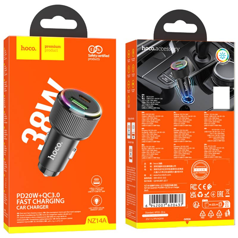 Автомобільний зарядний пристрій Hoco NZ14A Guerrero PD 20W + QC 3.0 (1C1A) Black