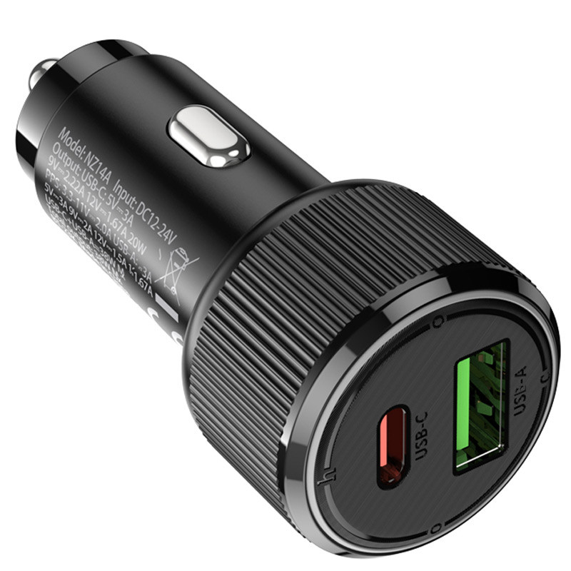 Автомобільний зарядний пристрій Hoco NZ14A Guerrero PD 20W + QC 3.0 (1C1A) Black